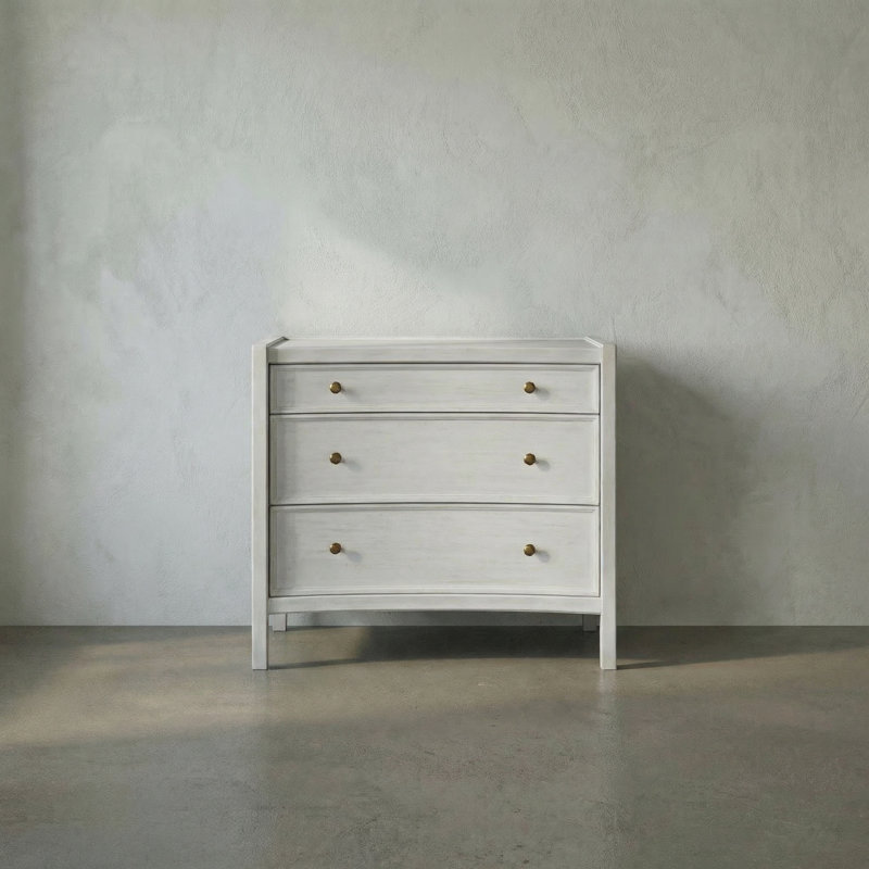 Hampton 3 - Drawer Solid Wood Nightstand, White Wash