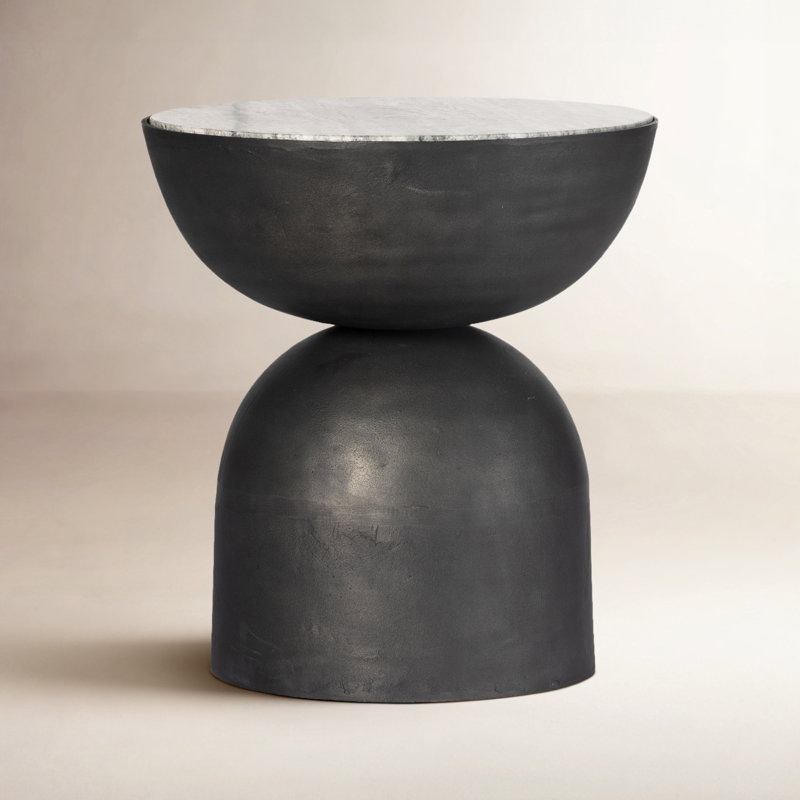 Earlie Seraphine Pedestal End Table, River Gray Marble, Hammered Gray