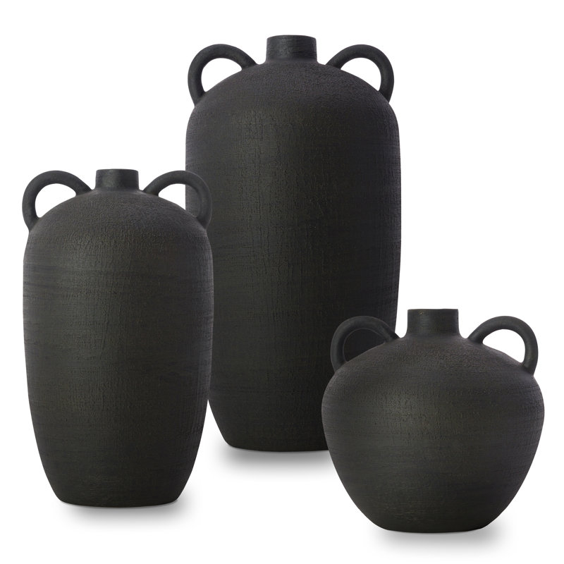 Ensemble de 3 vases de table noirs en céramique Iyanna