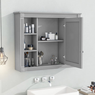 35'' X 28'' Wall Mounted Bathroom Storage Cabinet, Medicine Cabinet, Modern Bathroom Wall Cabinet With Mirror, Mirror Cabinet With 6 Open Shelves (Not Include Bathroom Vanity )