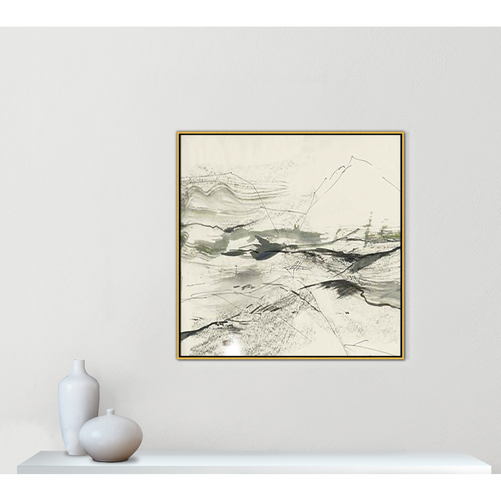 Green Sketches, Gold Floater Framed, 41.5" H x 41.5" W x 2" D