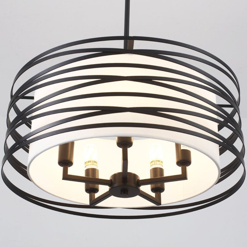 5 - Light 18.9" Dimmable Farmhouse Modern Drum Chandelier For Dining Room, Bedroom, Black/Gold