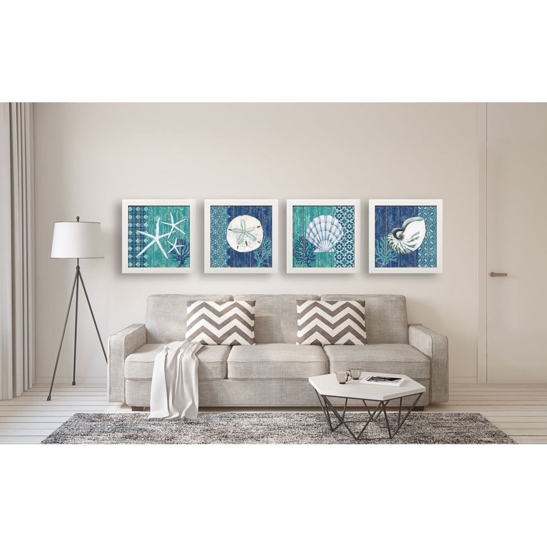 " Lovely Blue And Teal Ocean Seashell Sand Dollar And Star Fish " by Paul Brent 4 - Pieces Rosecliff Heights 