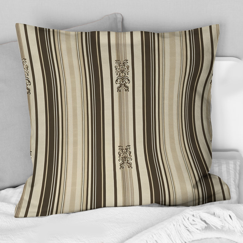 Coussin décoratif à rayures beige et brun I, H 18 po x l 18 po