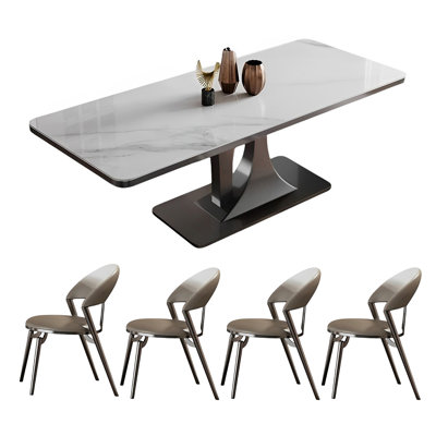 Rectangular rock plate dining table and chair set