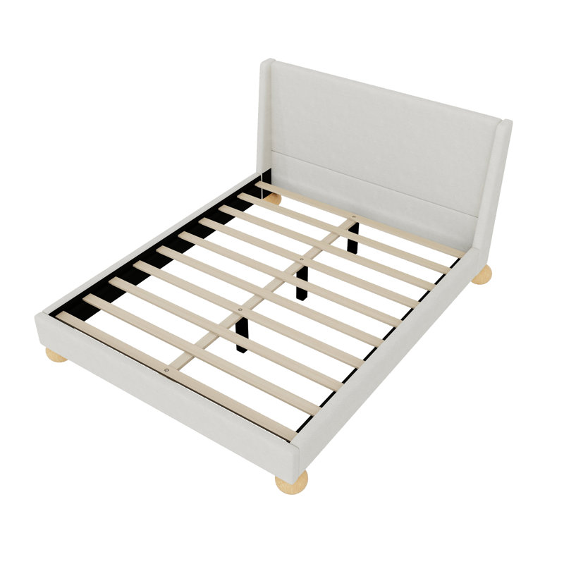 Luxueux lit plateforme à oreilles pour une élégante décoration de chambre à coucher, Beige, Grand lit