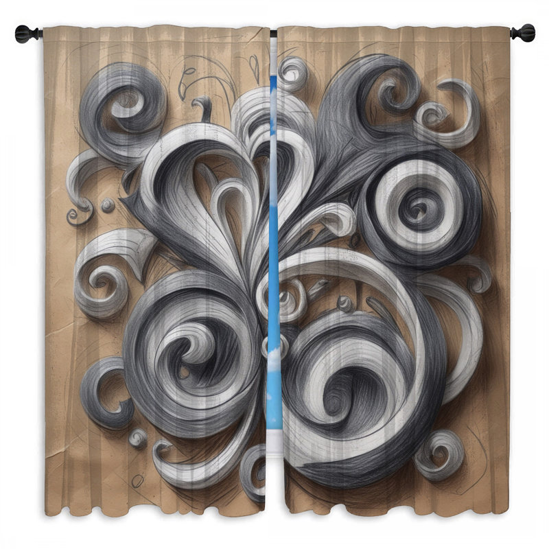 Rideaux à volutes grises tourbillonnantes, voilage et obscurcissement - 2 panneaux, 20in x 80in - 2 panels