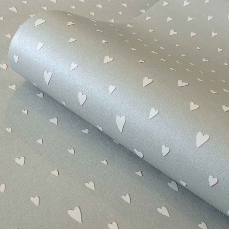 Alianis Smooth Glitter Hearts 10.05m x 53cm Wallpaper Roll, Sage