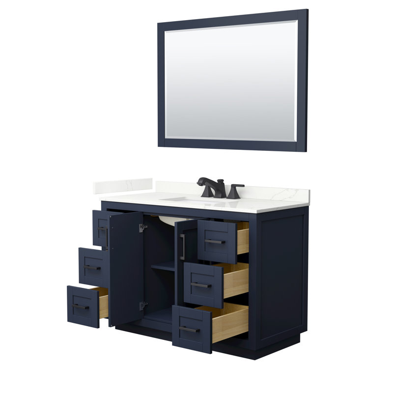 Ensemble de meuble-lavabo simple autoportant 48 po avec plateau en quartz Miranda, Quartz Giotto, Bleu très foncé, Noir mat