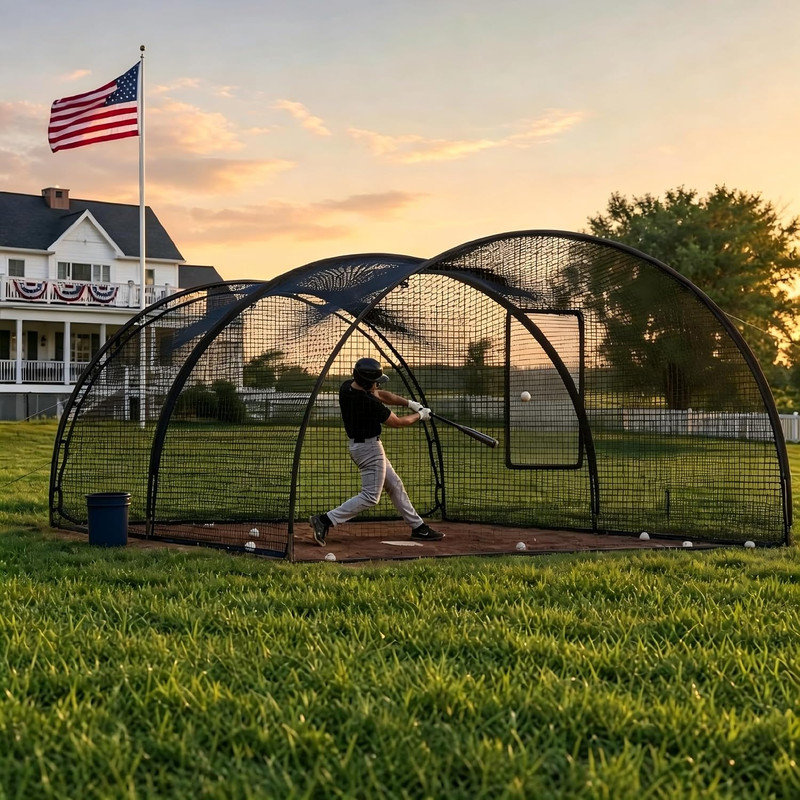 Cage de baseball 30 x 12 x 8 pi avec ouverture pour machine à lancer, porte et sac de transport amovibles, filet d'entraînement pour la cour arrière