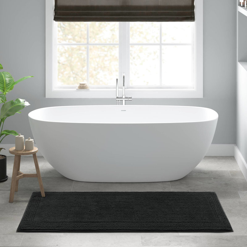 24x72" 100% Cotton Reversible 3000 Gsm Black Bath Rug - And Dense, Medium Pile 0.5", Easy Care 1 Pcs Look Feel, Machine Washable,