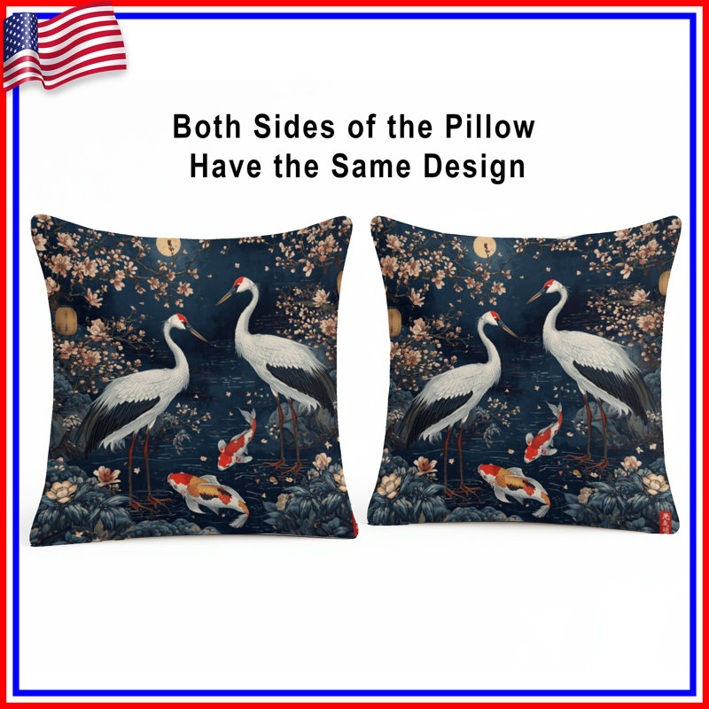 Coussins Cranes And Koi Fish, 20 x 20 inches