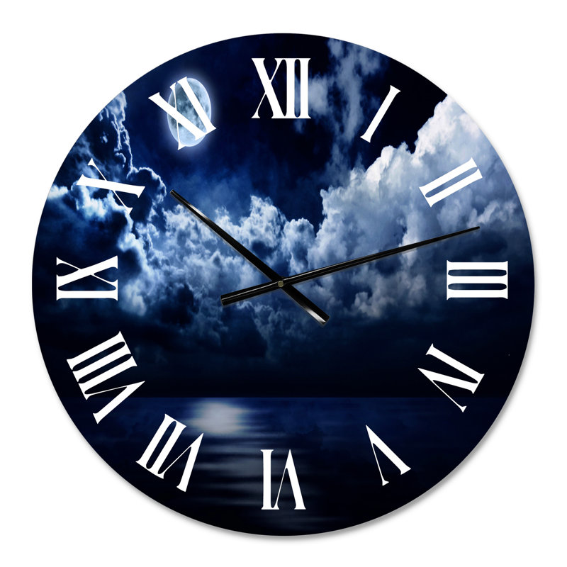 Pleine lune dans le ciel nocturne nuageux - Horloge murale moderne, Moyen