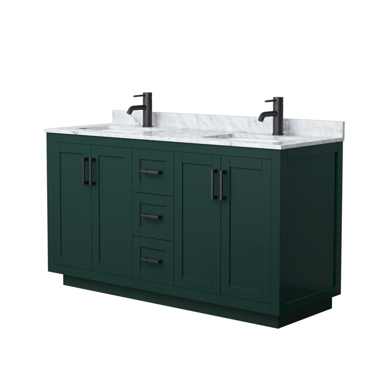 Miranda 60" Freestanding Double Bathroom Vanity with Marble Top, Matte Black, Green
