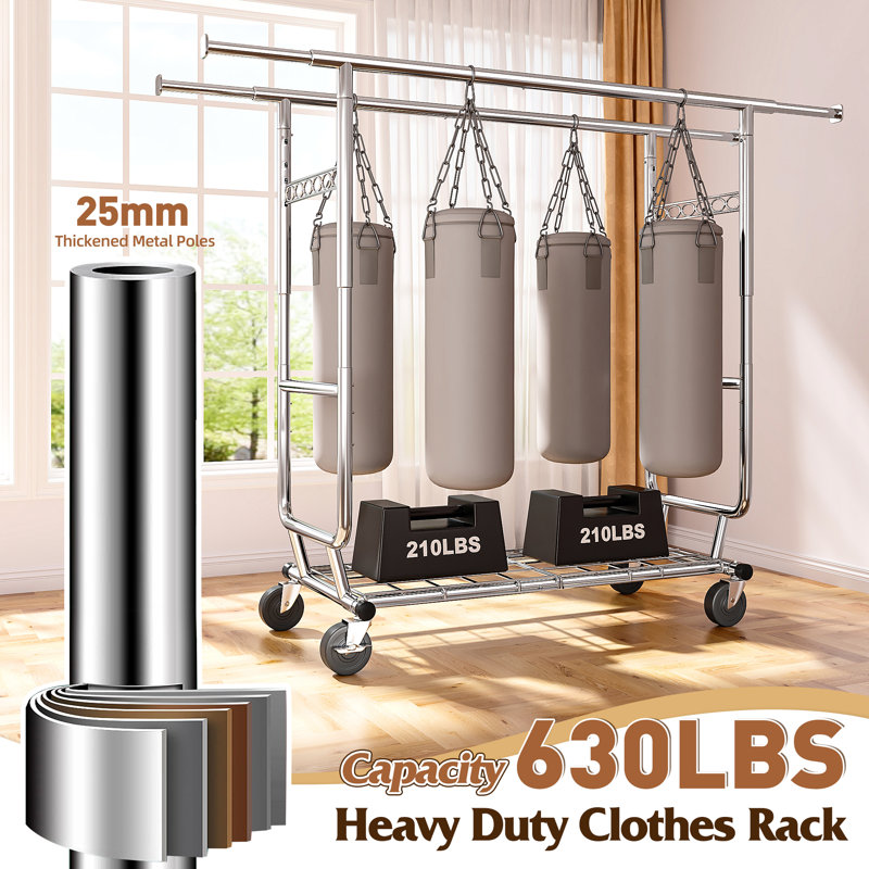 Madalin 630 lb. Capacity Rolling Clothing Rack, Chrome