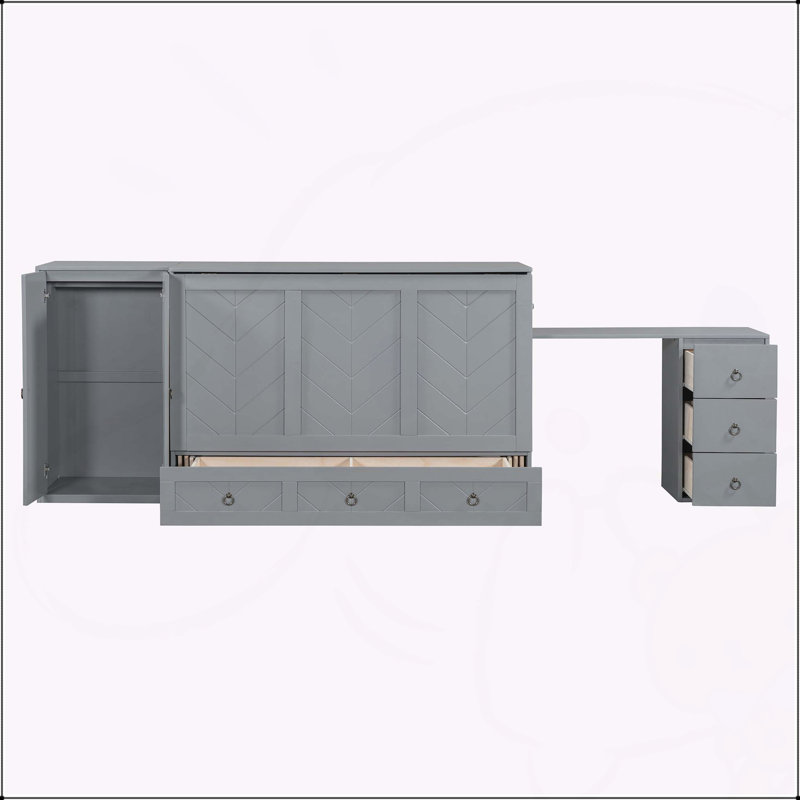 Grand lit escamotable avec port USB, gris