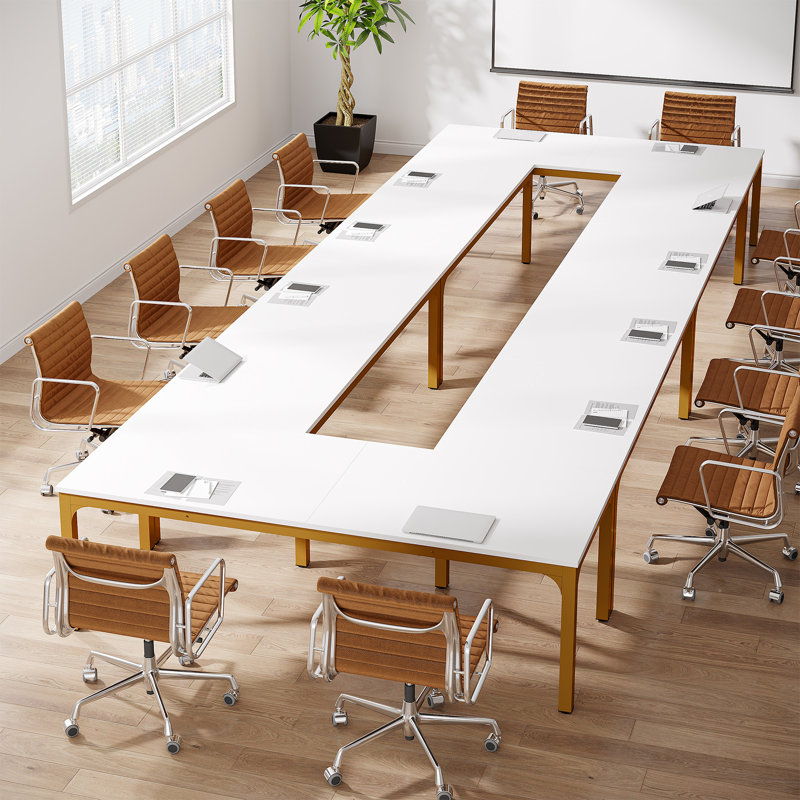 Eiza 78.74'' Rectangle Conference Table, Beige/Gold