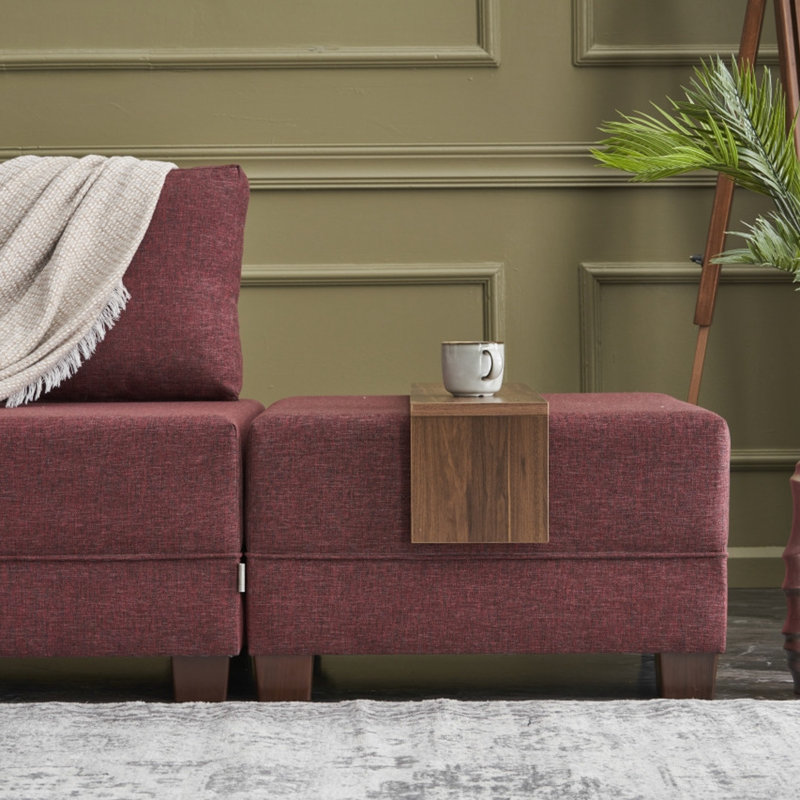 Canapé-lit et chaise longue 82,7 po Haleah, 100 % polyester rouge bordeaux, Accoudoir à droite (vu de face)