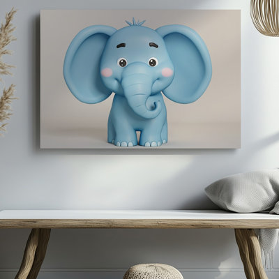Toile d'un éléphant fantaisiste baignant dans un bleu pastel doux
