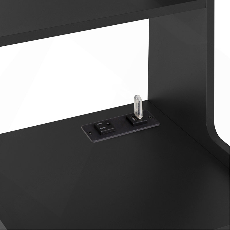 Nightstand With Charging Station, Smart Nightstand With Night Light, Modern Night Stand With Bookshelf, Bedside Tables With Storage Cabinet For Bedroom, Black