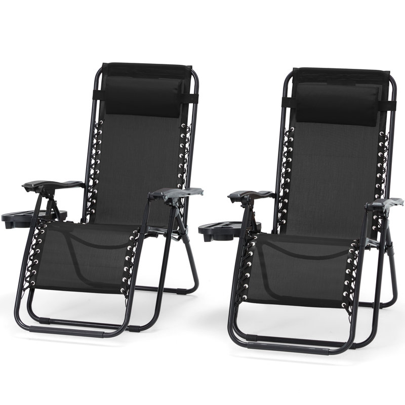 Ensemble de 2 chaises longues Zero Gravity, chaises de patio inclinables et pliantes avec porte-gobelet et appui-tête