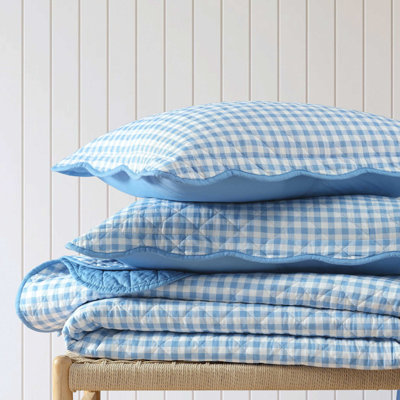 Martha Stewart Olivia Gingham Cotton Reversible Blue Quilt Set