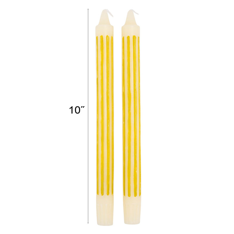 Unscented Vertical-Striped Taper Candles In Box, Yellow