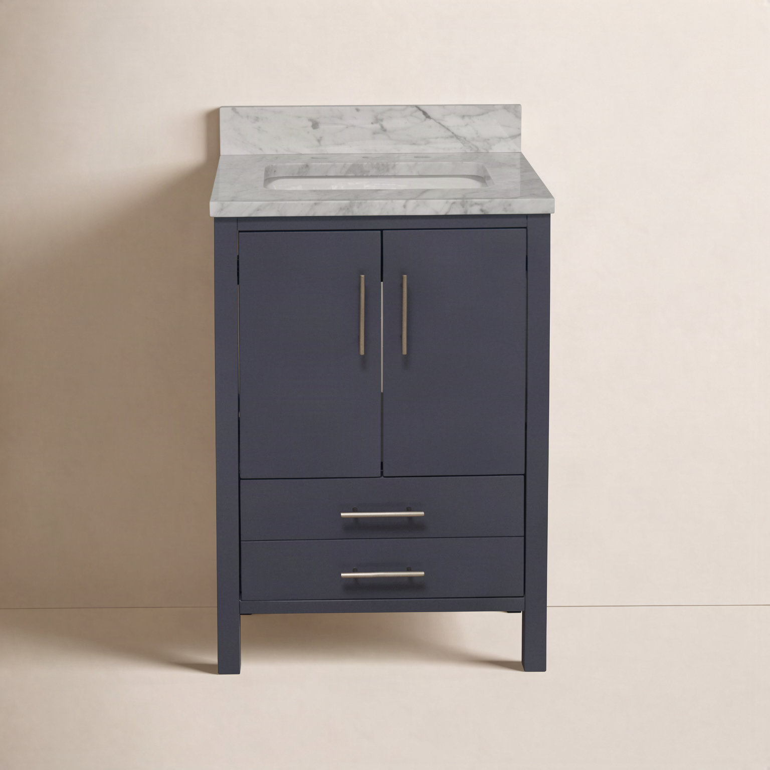 Kiara 24" Carrara Marble Single Bathroom Vanity, Carrara Marble, Marine Gray