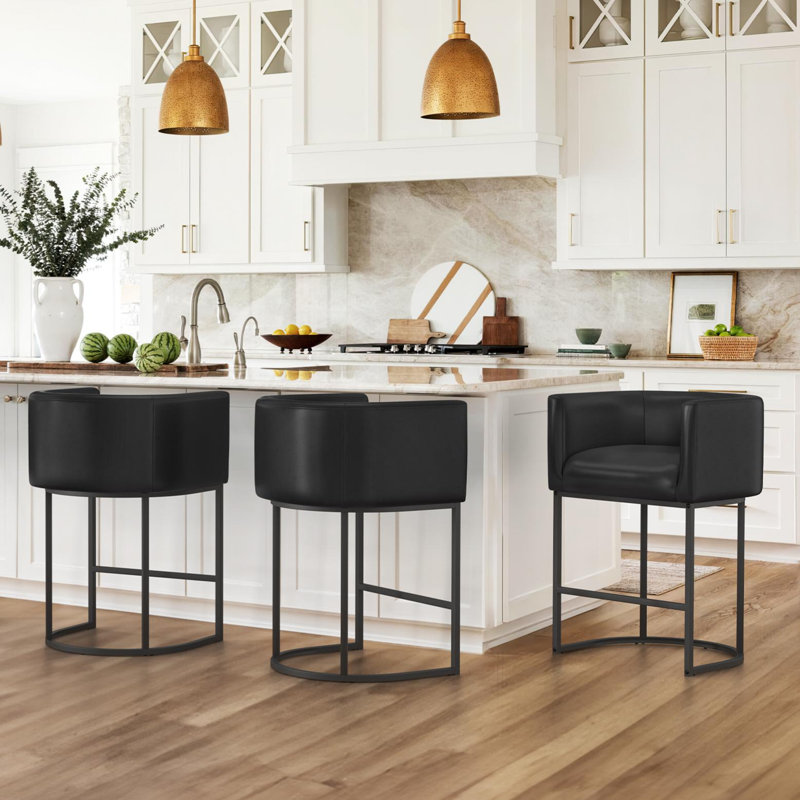 27" H Counter Height Bar Stools Set Of 2, Black