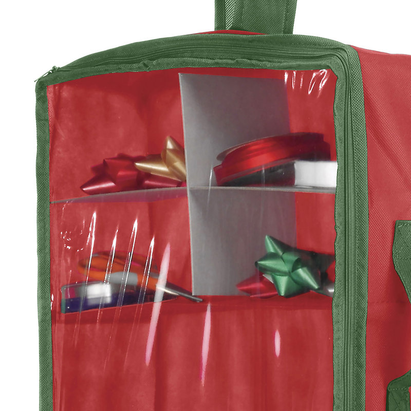 Red and Green Fabric Hanging Gift Wrap Organizer with Clear Window