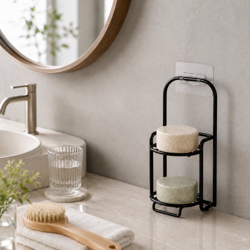 Porte-shampooing pour douche, porte-savon autonettoyant pour lavabo mural et de cuisine, porte-savon en acier inoxydable (noir)