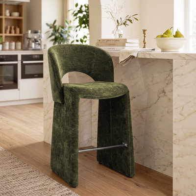 Tabouret de comptoir moderne 26,5 po entièrement revêtu de chenille