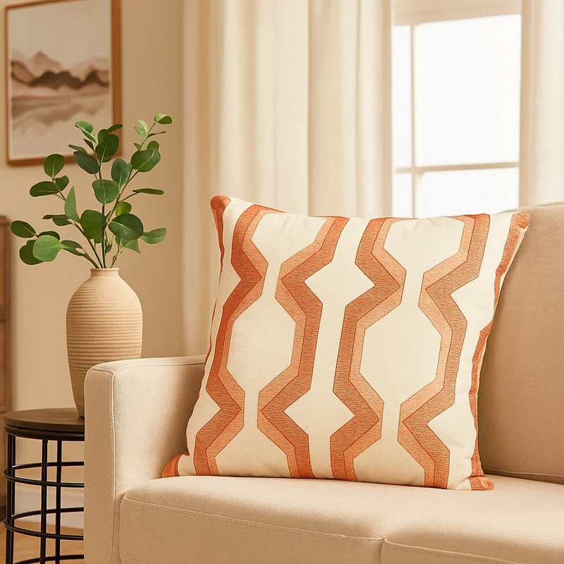 Geometric Cotton Blend Reversible Throw Pillow, Coral