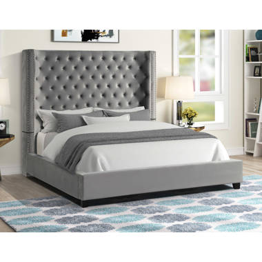Diamond Grey Velvet Upholstered Bed, InSTYLE Home & Rugs