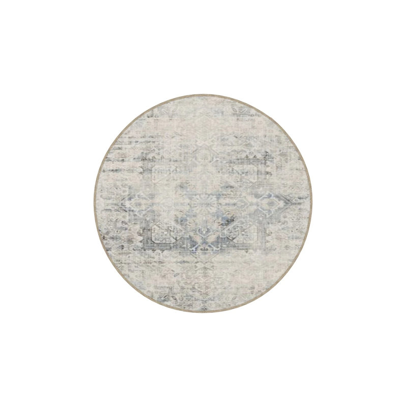 Traditional Geometric Patterned Washable Decorative Carpet, Round 5'