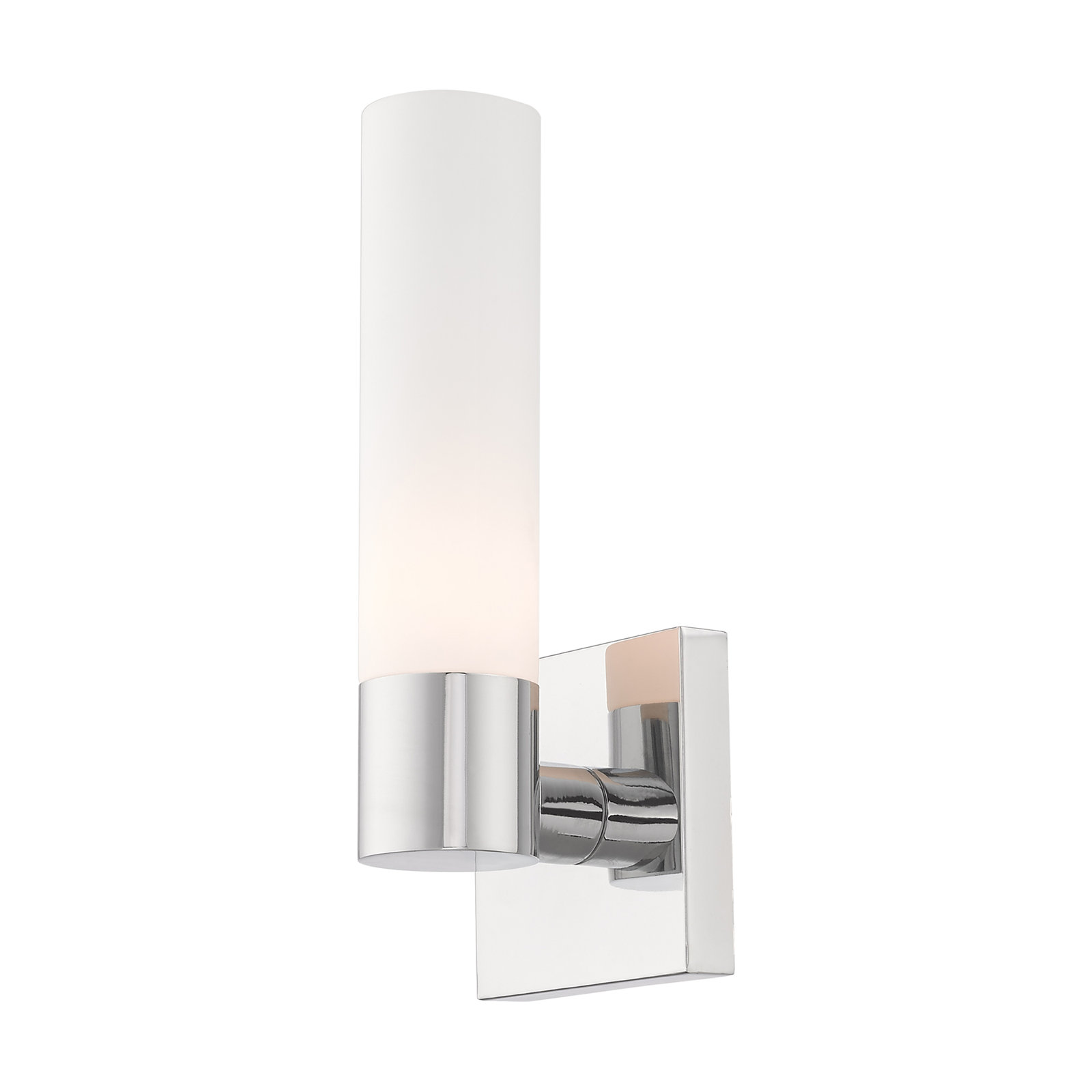 Fulton Single Light Glass Steel Dimmable Armed Sconce, Polished Chrome