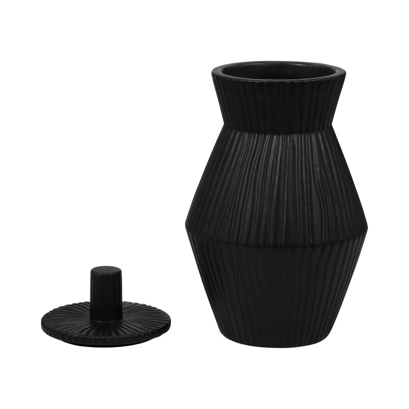 Vase à couvercle en grès Chambre, Noir, H 15 po x l 8 po x P 8 po