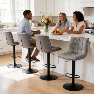 Swivel Upholstered Adjustable Height Counter Bar Stool with Backs for Kitchen Island