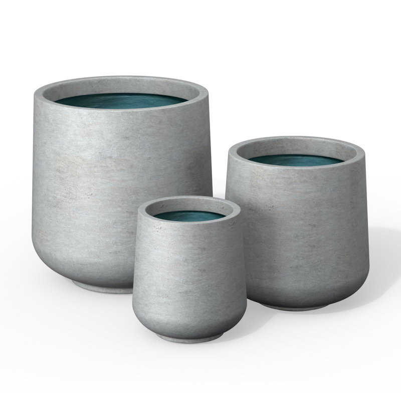 Brennus 3-Piece Cement Pot Planter Set, Natural Gray