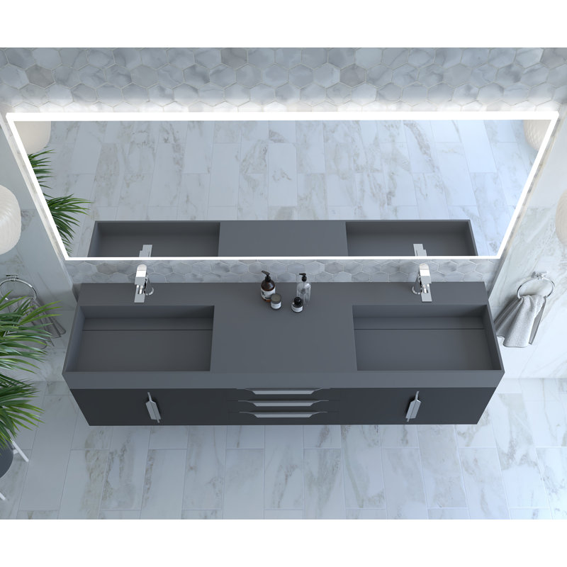 Ensemble de meuble-lavabo mural simple l 72 po Clelie, gris, Bleu, Chrome
