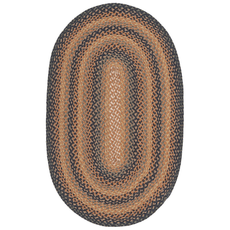 Braided Flat Weave Jute Striped Rug, Oval 4' x 6'