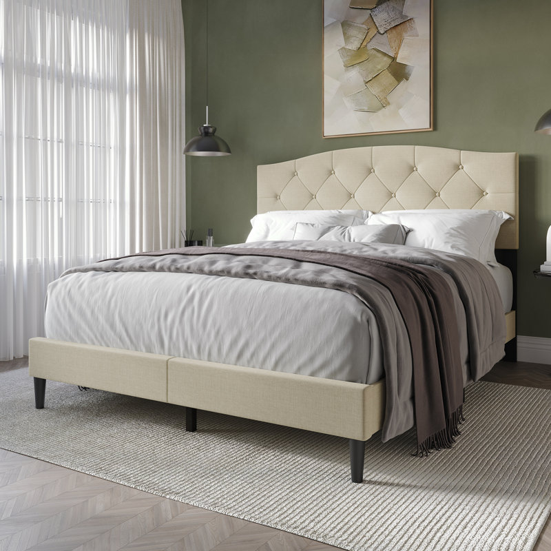 Nahiem Upholstered Platform Bed, Beige, Twin