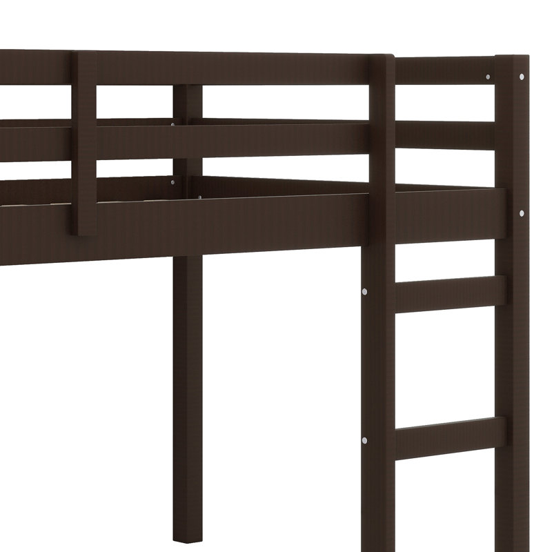 Solid Wood Bed Frame With Ladder, Wood Slat Support, Espresso