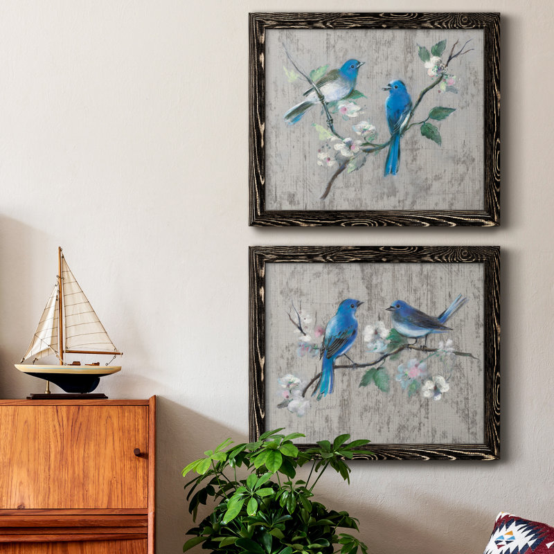 Song of Spring I - ensemble de 2 peintures sur toile encadrées, Cadre noir, H 24 po x l 36 po x P 1,5 po
