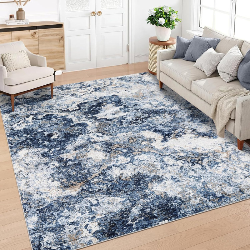 Washable Brown Rug, Abstract Non-Slip, Soft Low Pile for Kitchen, Hallway, Bathroom, Laundry, Indoor Accent Carpet.