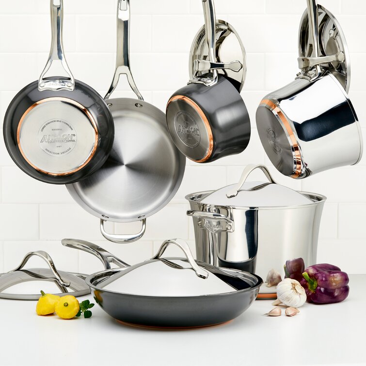 Rachael Ray Professional Stainless Steel/Hard Anodized Nonstick Cookware  Pots and Pans Set, 11 Piece, Gray and Silver