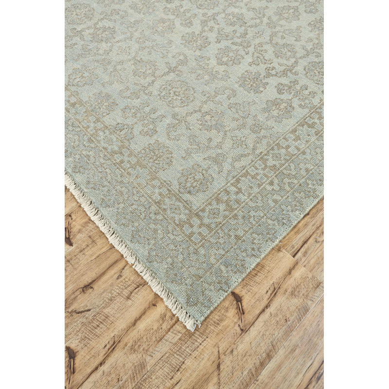 Tapis transitionnel noué à la main bleu / gris Potomac, Rectangle 2 pi x 3 pi