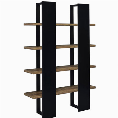 Mystrene black and walnut wood four-tier bookshelf