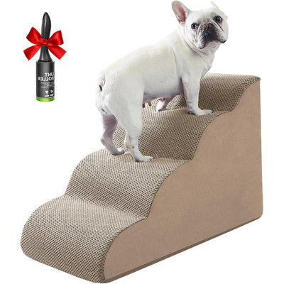 Rampes d'escalier pour chien pour les grands chiens moyens au lit haut et au canapé jusqu'à 24 po, 4 marches pour chien avec mousse robuste, escaliers pour animaux de compagnie avec fond antidérapant pour chiot et chat, rouleau à peluches pour chiens,