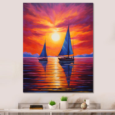 Voilier au coucher du soleil sur une toile